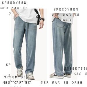 Bayrue Men's Light Blue Summer Straight Jeans